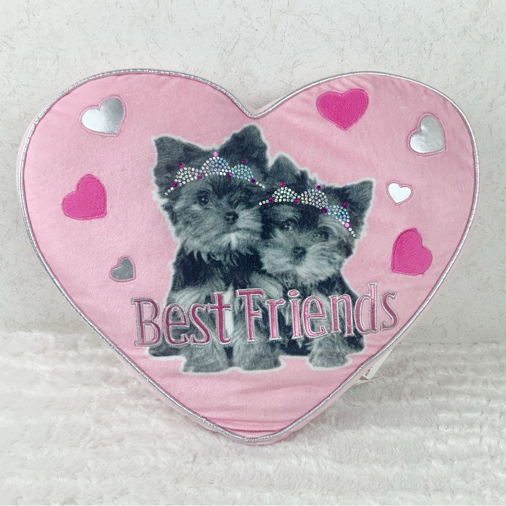 Justice Yorkie Puppy Best Friends Rhinestone Crowns Pink Heart Plush Pillow 2010